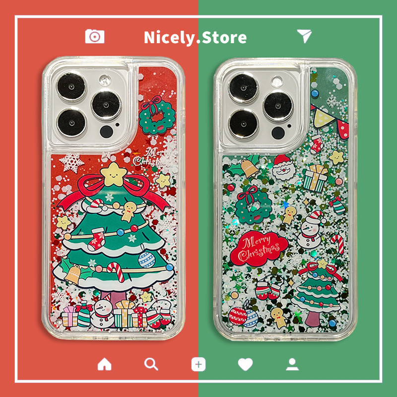 แวววาว ต้นคริสต์มาสเกล็ดหิมะเลื่อนทรายดูดโทรศัพท์มือถือกรณีเข้ากันได้สําหรับ ไอโฟน 17 16 15 14 บวก 13 12 มือโปร สูงสุด 11ฮาร์ดคริลิคกันกระแทกปกหลังเปลือก
