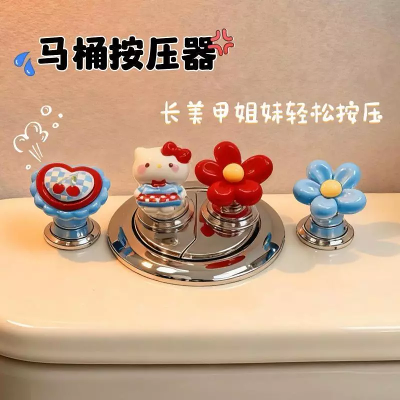ใหม่น่ารักแมวห้องน้ําปุ่มประหยัดแรงงานเสริมสติกเกอร์ห้องน้ําตกแต่งห้องน้ํากดปุ่มสากลกันน้ํา
