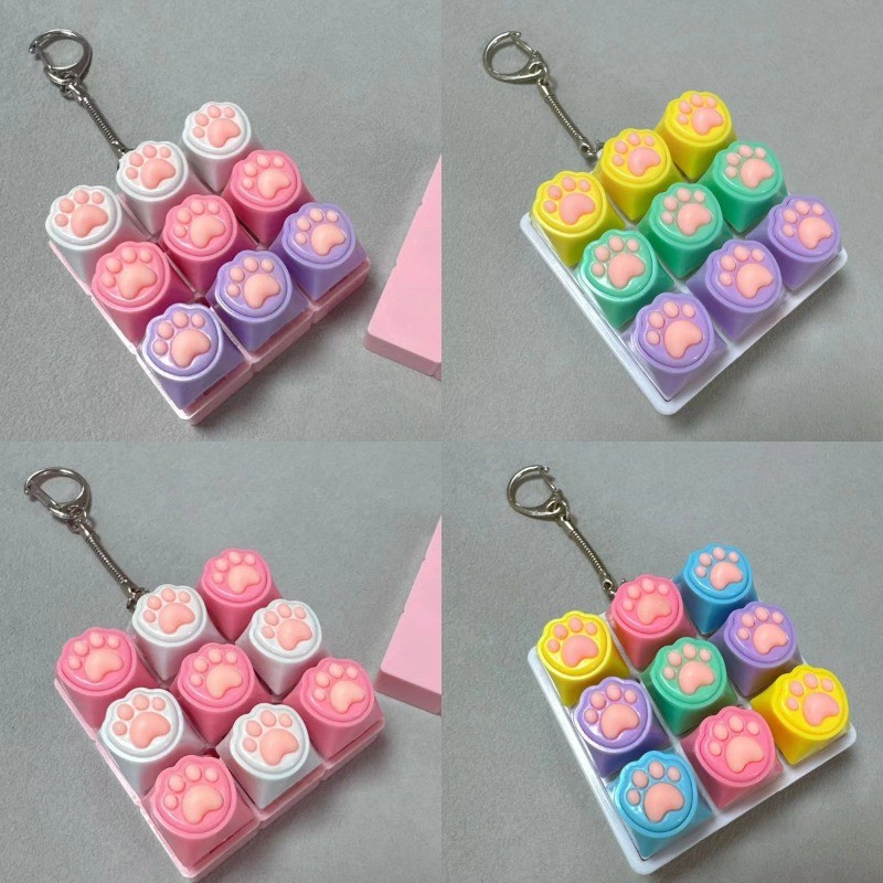 นิ้วคีย์บอร์ด Fidget ของเล่น 9 คีย์ Sensory Fidget พวงกุญแจ Keycaps Fidget Keyborad ปุ่มนิ้วมือ Calming พวงกุญแจสําหรับเด็กผู้ใหญ่