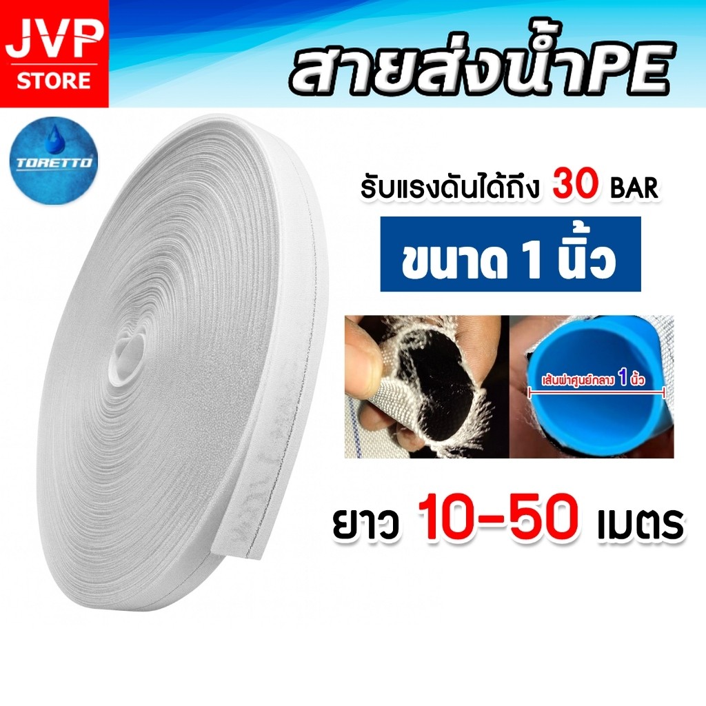 สายส่งน้ำPE TORETTO (สีขาวเคลือบPEดำ) ขนาด 1 นิ้ว ตัดแบ่งขายยาว 10-50 เมตร | สายส่งน้ำ สายสูบน้ำ
