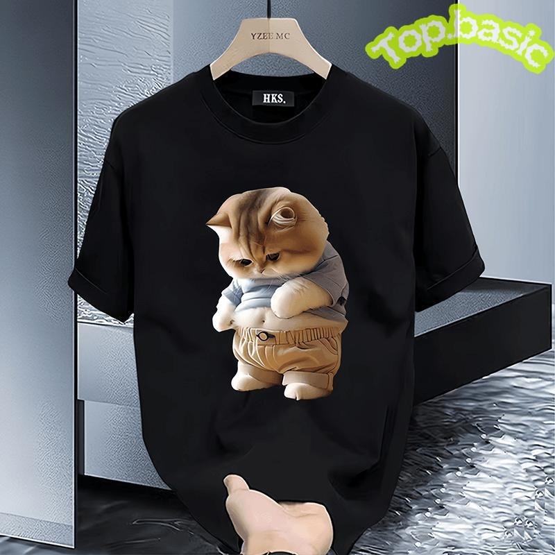 Top.basic🔥เสื้อถูกๆเสื้อยืดOversize เสื้อสีดํา "cat big" เกาหลีสไตล์ เนื้อผ้าเกรดพรีเมียม คอกลม ใส่สบาย จัดส่งจากประเทศไ