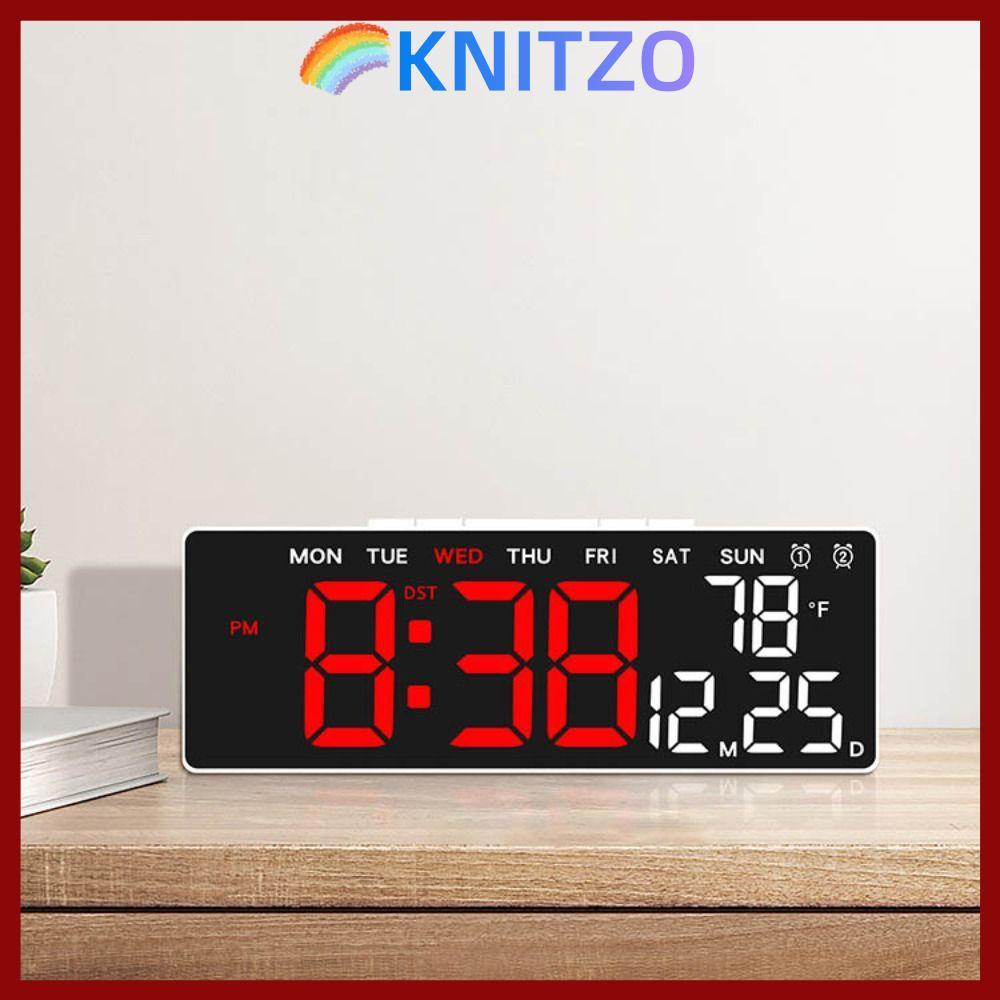 KNITZO นาฬิกาแขวนอิเล็กทรอนิกส์ LED ดิจิตอล กับฟังก์ชันแสดงอุณหภูมิ และระบบควบคุมเสียง พร้อมจอแสดงผลแบบ DST 12/24H เหมาะสำหรับห้องนอน