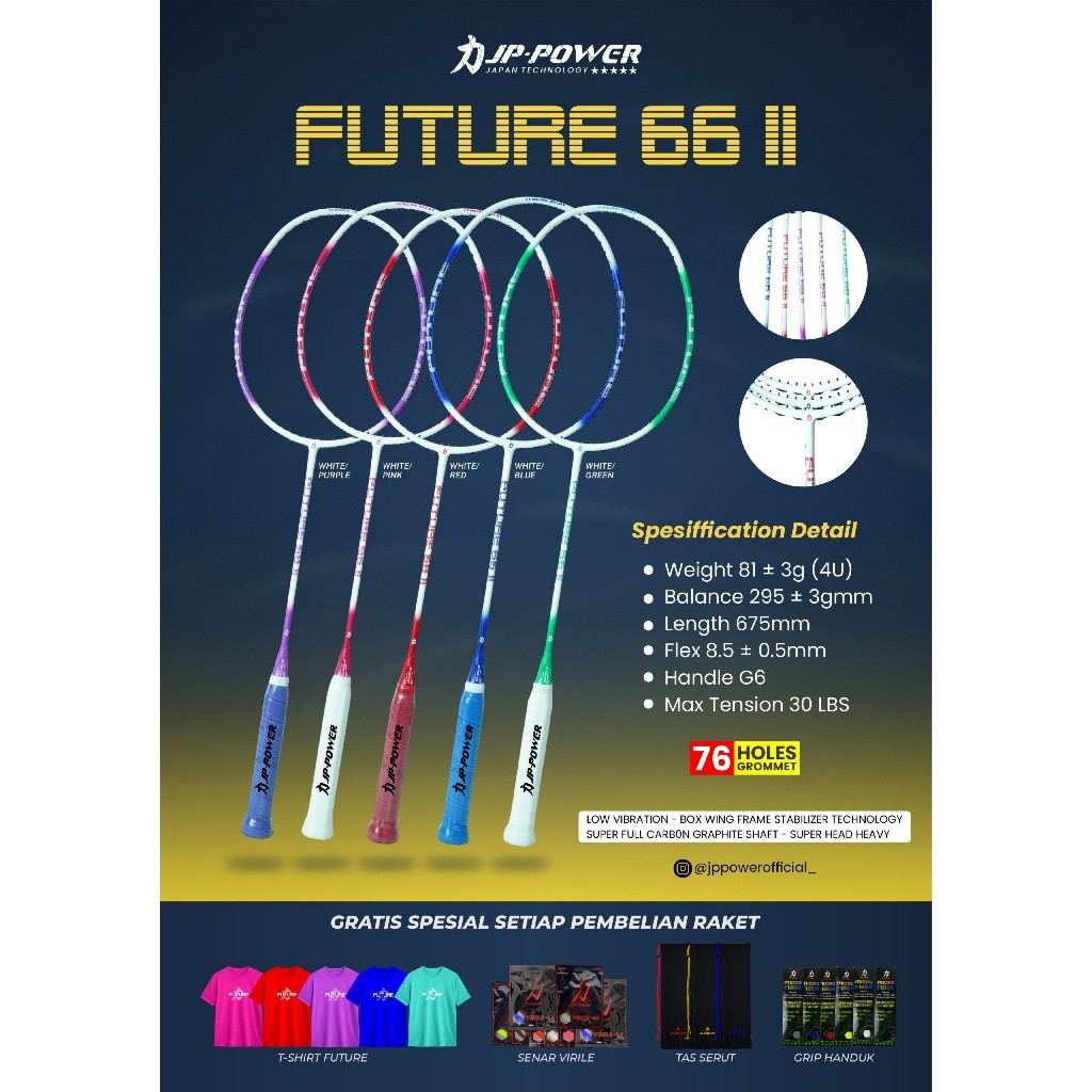 ไม้แบดมินตัน JP POWER FUTURE 66 ii 2 JPPOWER ORI JP POWER