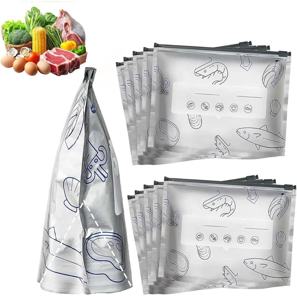 ถุงฟอยล์ซิปล็อคแบบตั้งได้ Aluminum Foil Bag ใช้ซ้ำได้ ซีลแน่น กันชื้น สำหรับผัก ผลไม้ เนื้อ และขนม