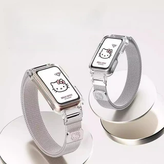 สายสแตนเลส + เคสสําหรับ Huawei Band 11 11pro 10 9 8 7 6 6Pro สมาร์ทนาฬิกา Milanese Wirst Loop สร้อยข้อมือแม่เหล็กสําหรับ Honor Band 7 6 สายรัดข้อมืออุปกรณ์เสริม