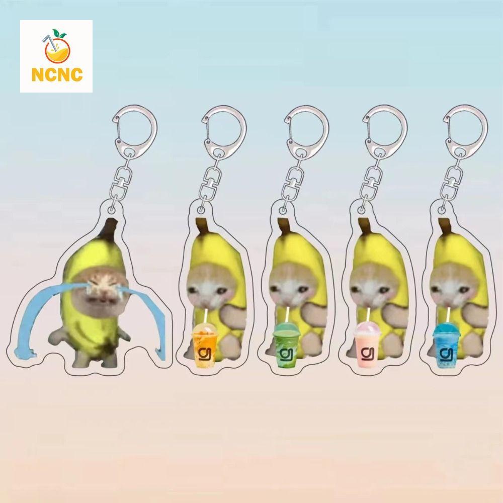 NCNC Happy Banana Cat พวงกุญแจ, จี้กระเป๋าเป้สะพายหลัง Charm Banana Cat ห่วงโซ่โทรศัพท์มือถือ, พวงกุ