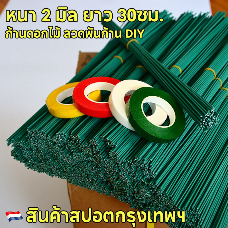ก้านดอกไม้ห่อพลาสติก Chenille, หนา 2 มิล ยาว 30ซม. 250ชิ้น ลวดดอกไม้ ก้านดอกไม้ ลวดพันก้าน DIY