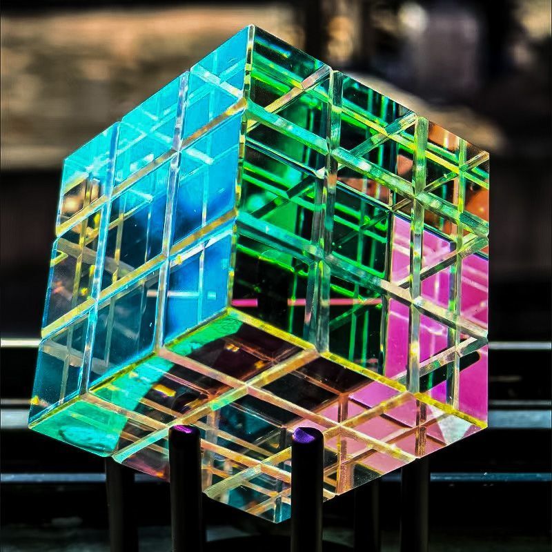 Rubiks Cube K9 แก้วแกะสลัก Cube Magik Chroma Cube เดสก์ท็อปตกแต่งพื้นหลังผนัง Sun Catcher Rubiks Cub