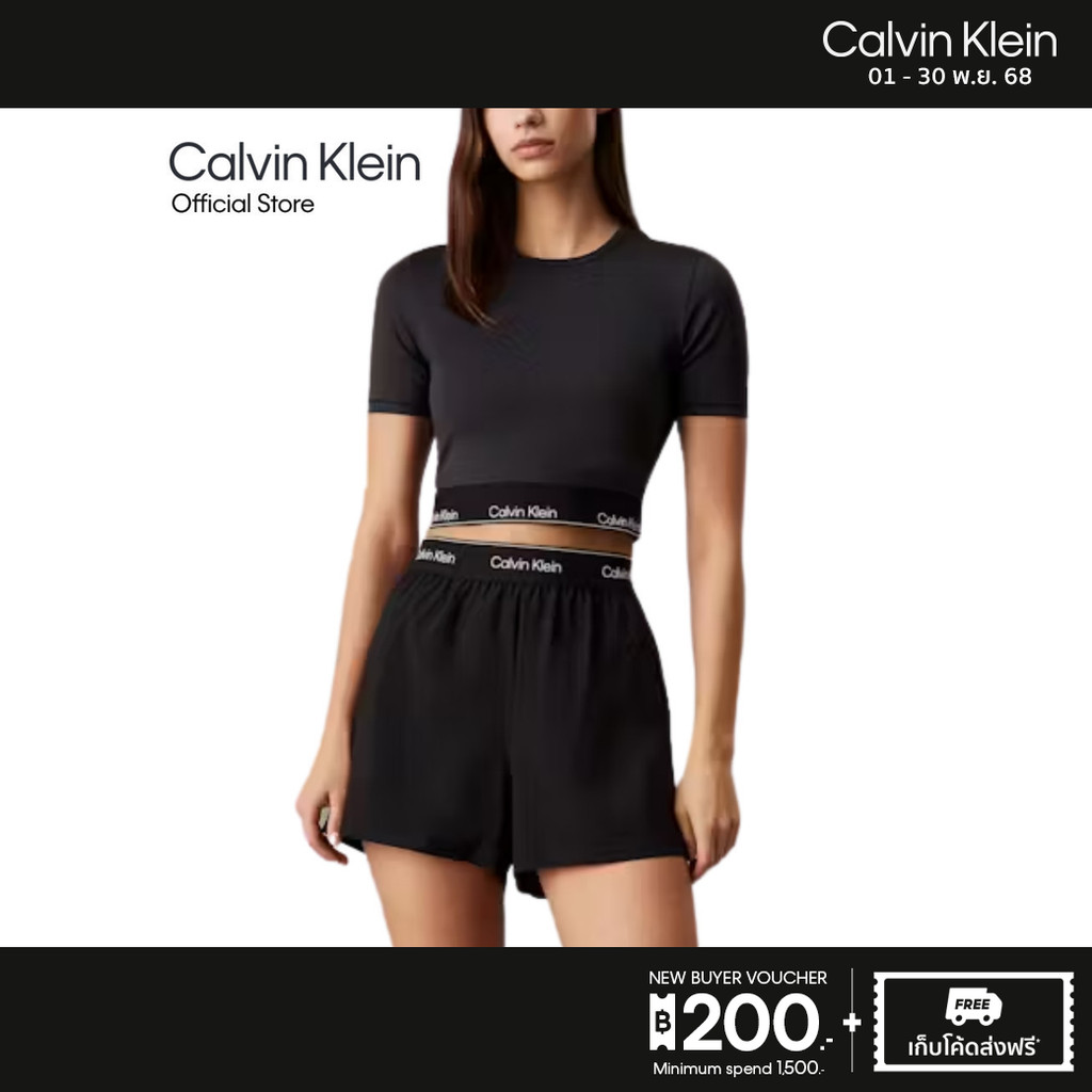 CALVIN KLEIN เสื้อครอปคอกลมแขนสั้นผู้หญิง Sport Cropped Gym T-Shirt รุ่น GWS5K144 UB1 - สีดำ