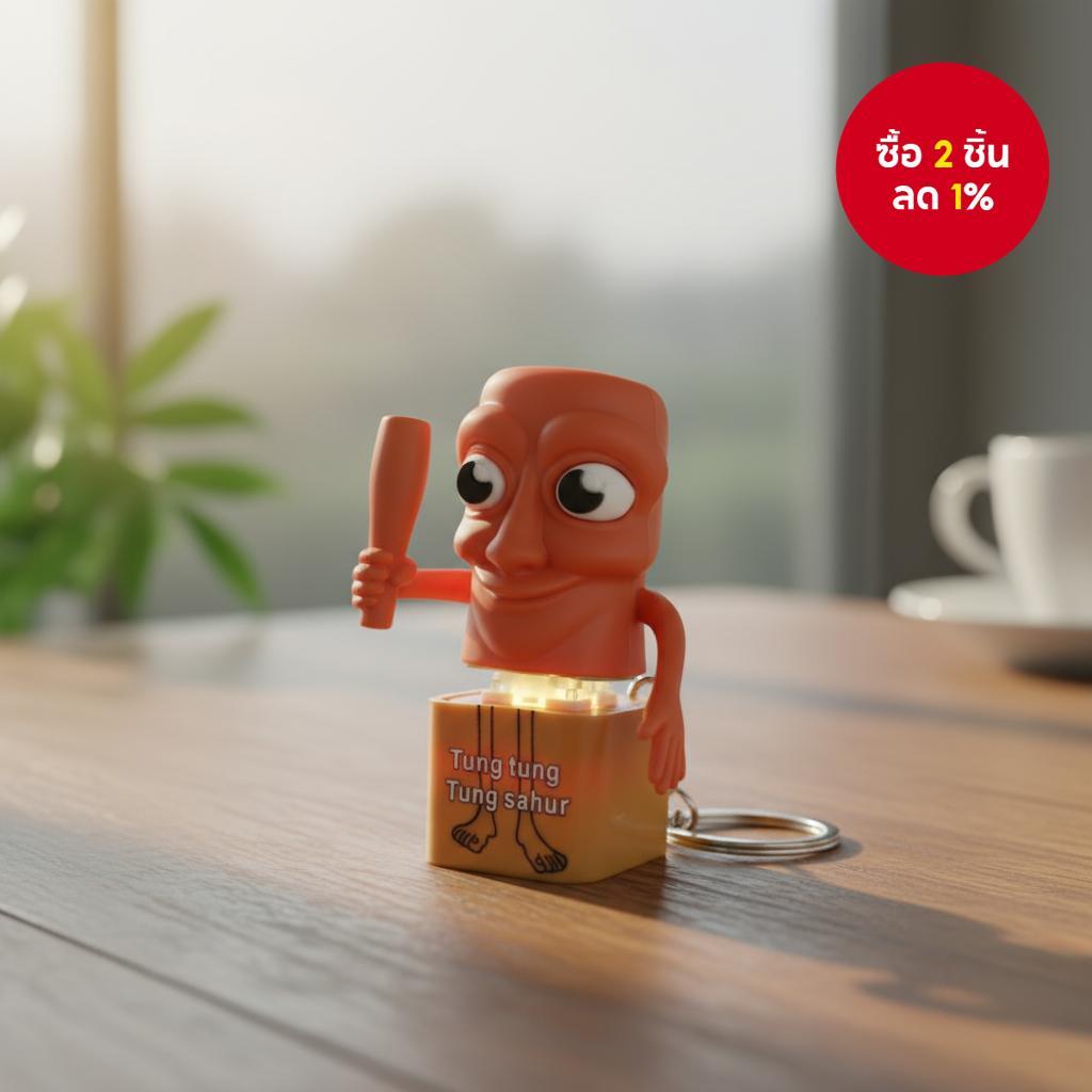 พวงกุญแจ Tung Tung Tung Sahur พร้อมไฟ มีเสียง ของเล่นบรรเทาความเครียด ที่ใส่กุญแจ กระเป๋าเป้