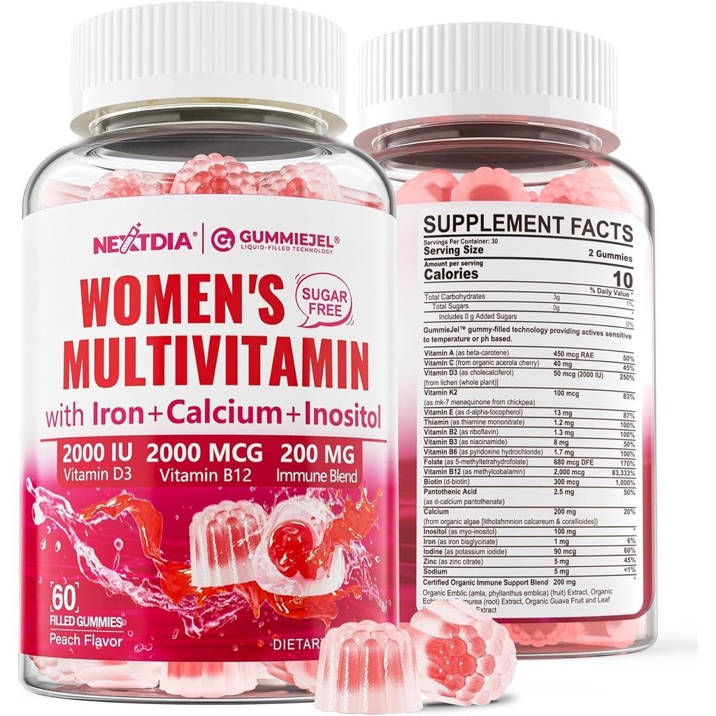 Methylated Multivitamin for Women Gummies, Calcium, D3 K2, Methylfolate & B12, Inositol, Daily Vitam