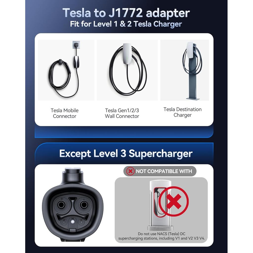 Tesla to J1772 Charging Adapter (Max 80A, 240V), NACS to J1772 Adapter, J1772 EVs Adapter, Compatibl