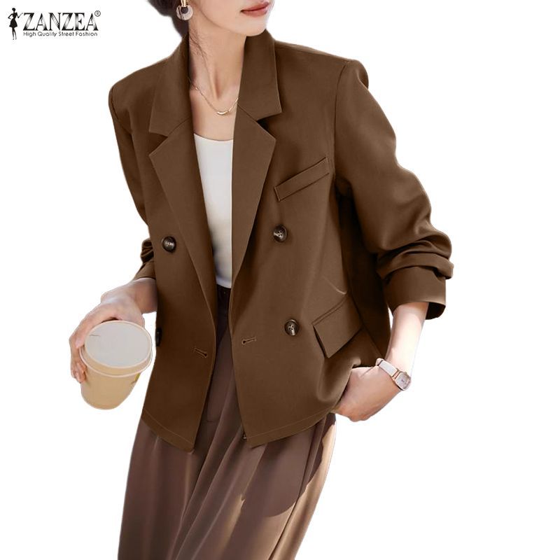 ZANZEA กิมนา jacket สไตล์เกาหลี คอตั้ง สองซิกเกอร์ สำหรับผู้หญิงทำงาน