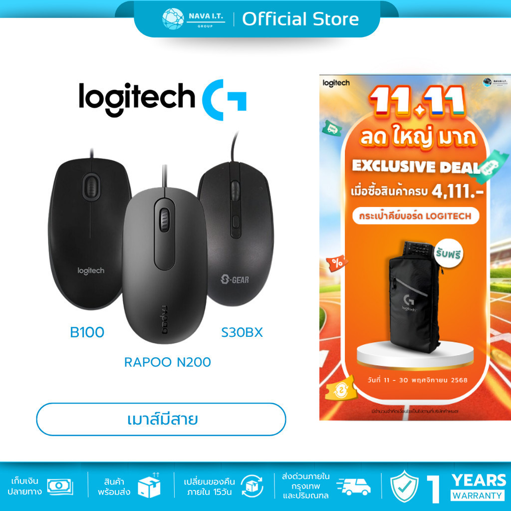 🛵มีส่งด่วน💨LOGITECH B100 B170 SGEAR S30BX RAPOO N200 MOUSE รับประกัน1-3ปี