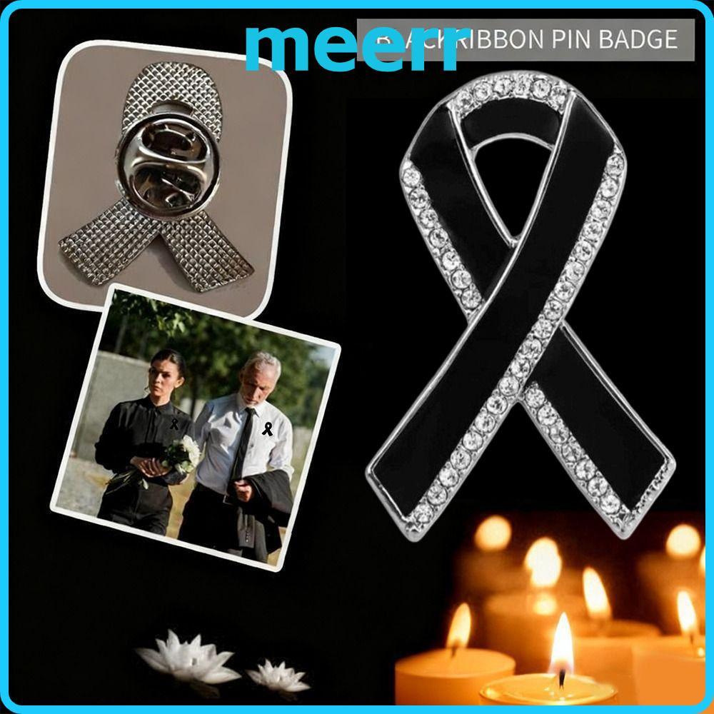 MEERR Memorial Black Badge, ของที่ระลึกริบบิ้นสีดำ กับคริสตัล Rhinestones และโลหะ เหมาะสำหรับงานศพ