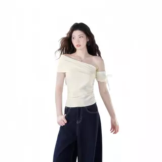Modariseเสื้อยืดคอปาดไหล่แขนสั้นผู้หญิง2025คอลเลคชั่นใหม่ใส่แล้วดูผอมกระชับรูปร่างแขนเปิดโชว์ไหล่สไตล์เก๋ๆใส่ได้ทุกโอกาส