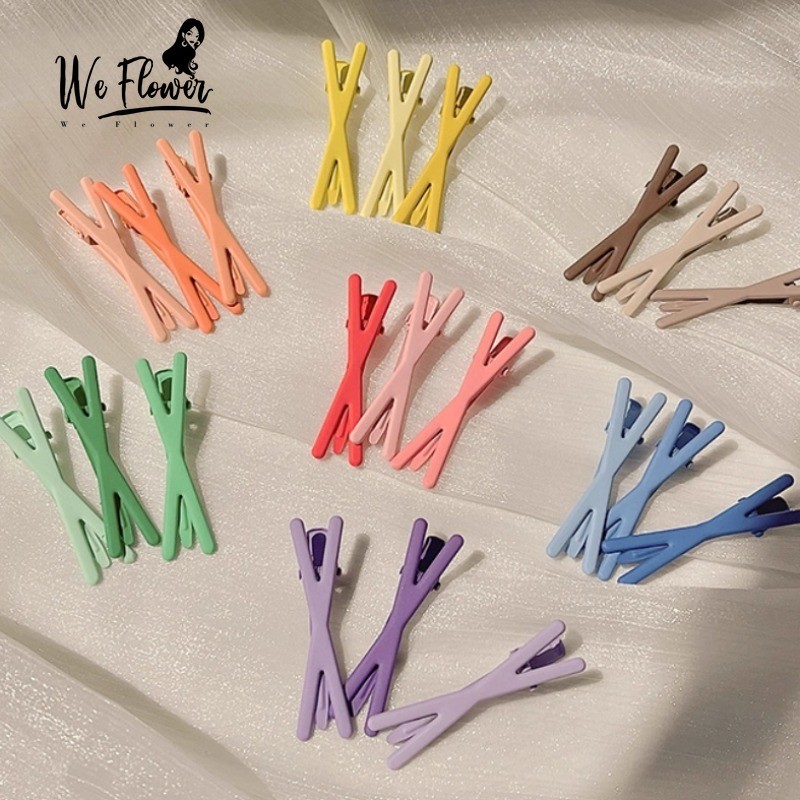 เราดอกไม้ 3 ชิ้นเกาหลีสีสันข้ามคลิปผม Barrettes สําหรับผู้หญิงสาวทุกวันสวมใส่ Traceless Hairpins Clamps