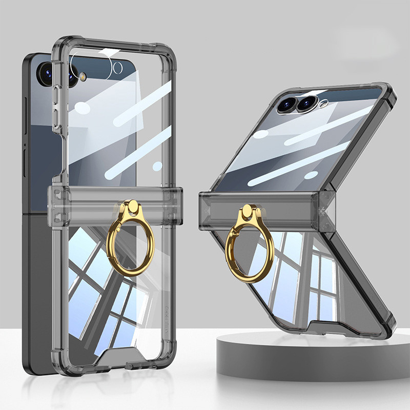 สําหรับเคสโทรศัพท์ Samsung Galaxy Flip 7, Flip 7 ถุงลมนิรภัยแหวนยึดปลอกโปร่งใส Flip 7 เคสกันกระแทก