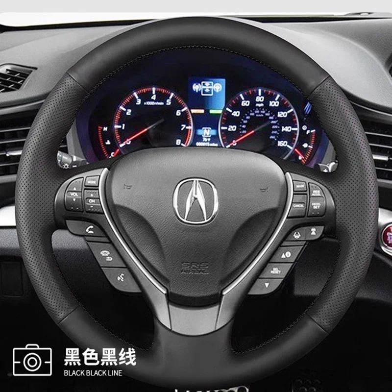 สําหรับ Acura RDX 2013-2017 ILX 2012-2019 ZDX TL 2009-2012 เย็บมือสีดําลื่นหนังแท้พวงมาลัยรถ