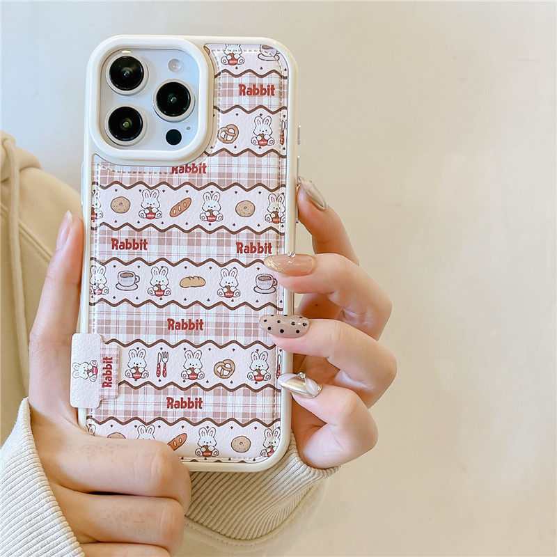 IPhone 17 Pro max 16 Pro เคสโทรศัพท์ลายกระต่ายขนมหวาน PUmaterial