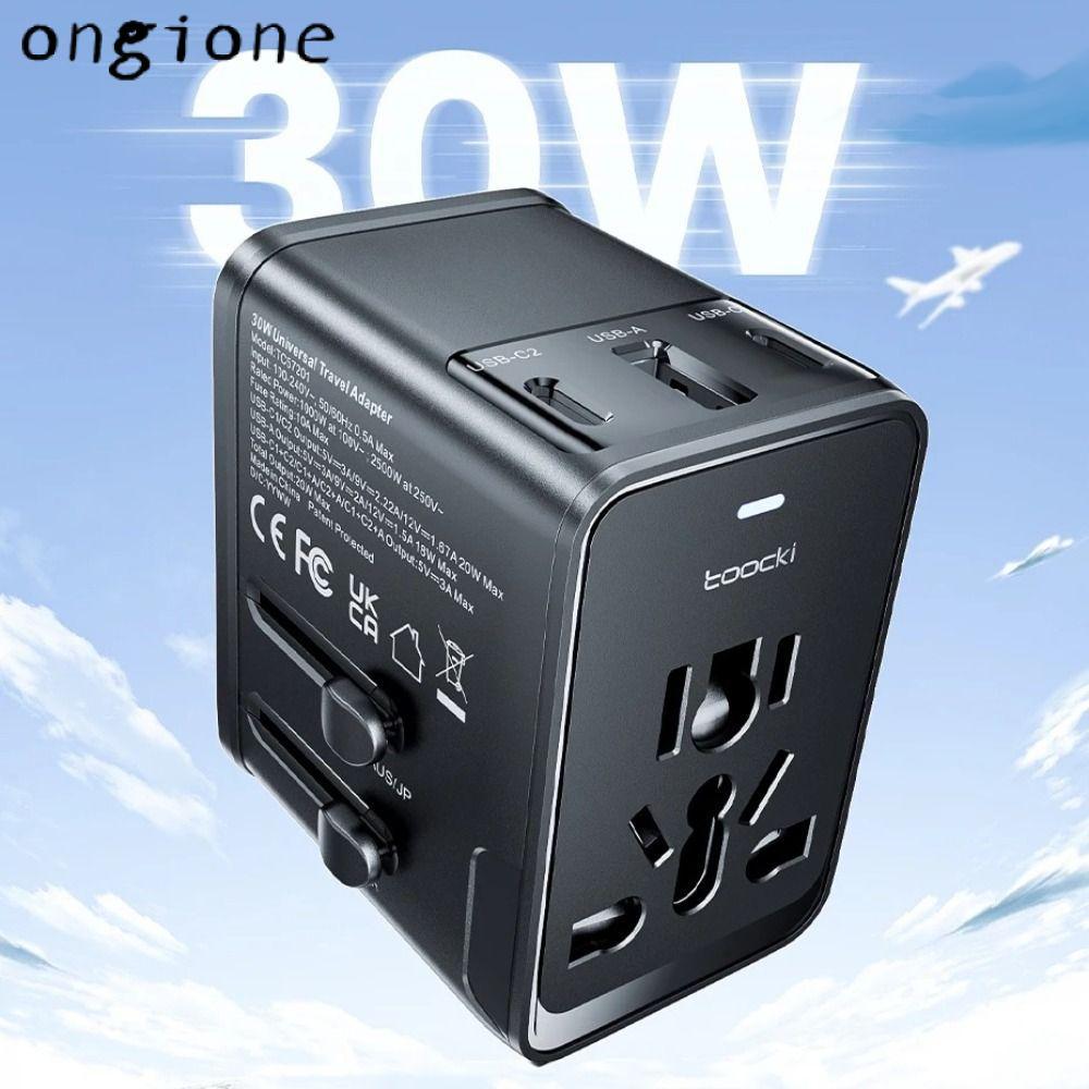 ONGIONE AC Socket Converter, 2USB-C & USB-A Fast Charging 30W Travel Charger Adapter, แบบพกพา Univer