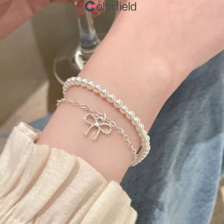 Colorfield สร้อยข้อมือ ประดับโบว์ ประดับไข่มุก สองชั้น ระดับไฮเอนด์ เข้ากับทุกการแต่งกาย ผู้หญิงที่ เครื่องประดับแฟชั่น