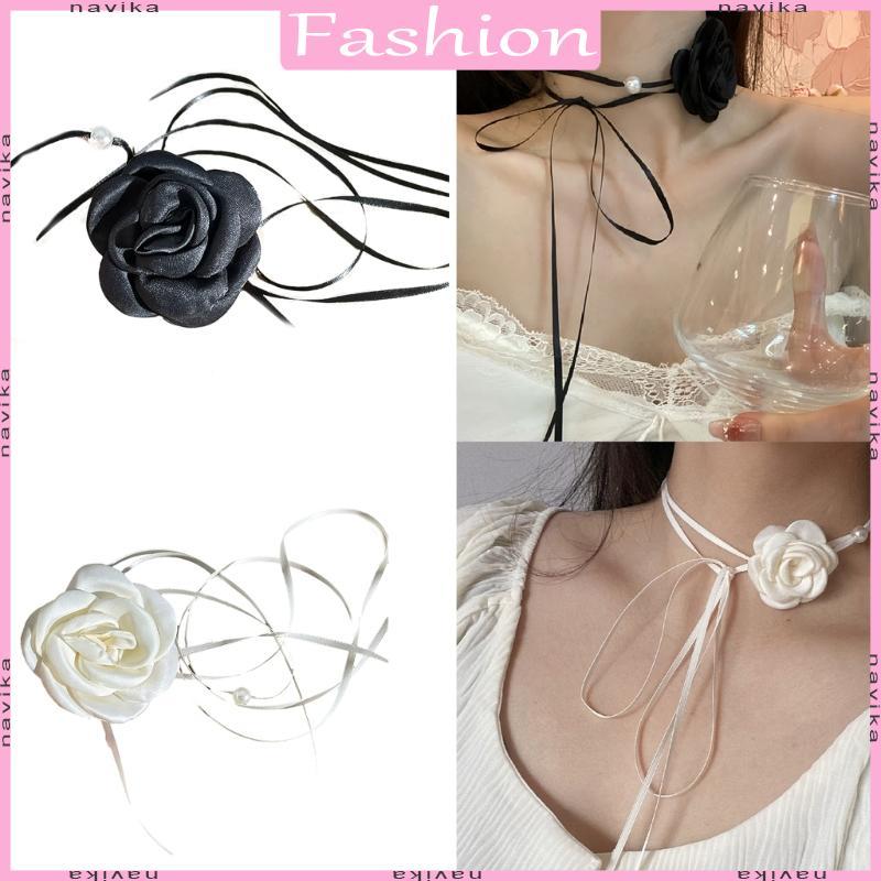 NAV สร้อยคอมีโบว์ดอกไม้แบบ Gothic สำหรับผู้หญิง