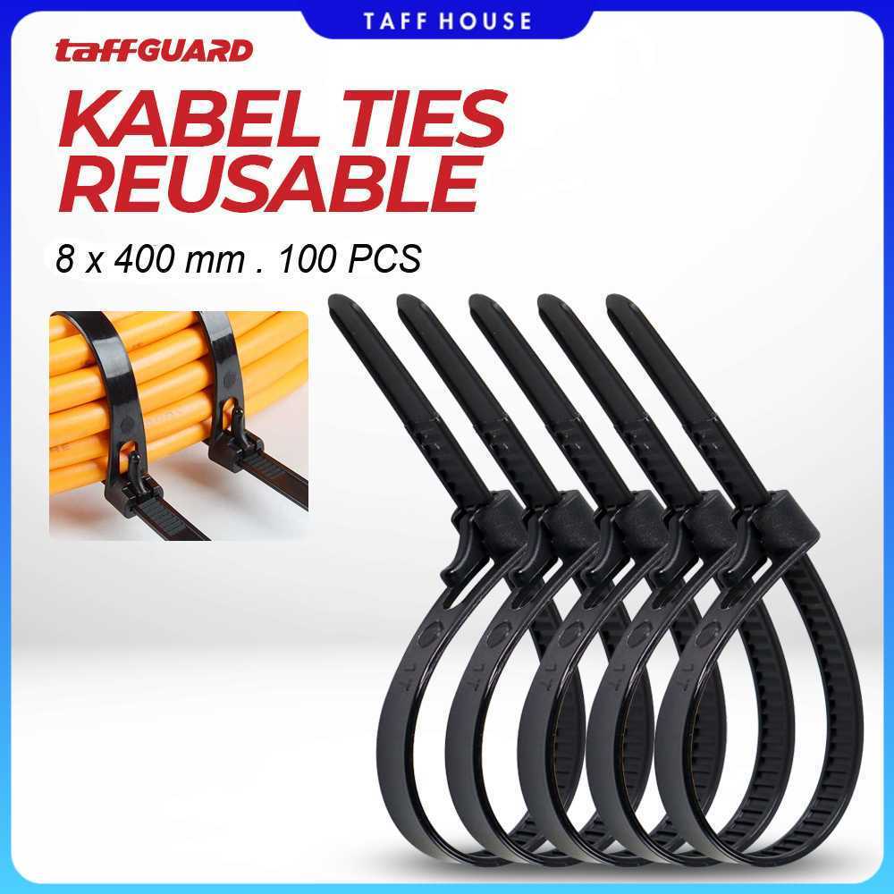 TaffiGUARD Cable Ties Zip Cable Organizer นํากลับมาใช้ใหม่ได้ 8x400 มม. 100 ชิ้น - NL816
