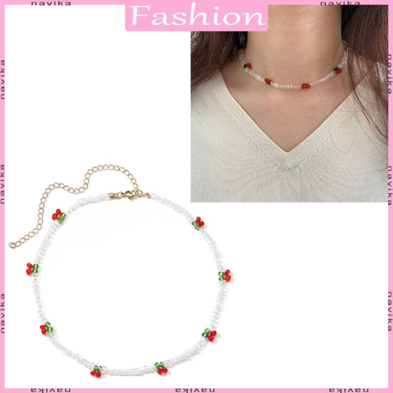 NAV สร้อยคอแบบ chunky มีลูกปัดอาร์คิลิกเชอร์รี่และข้าว