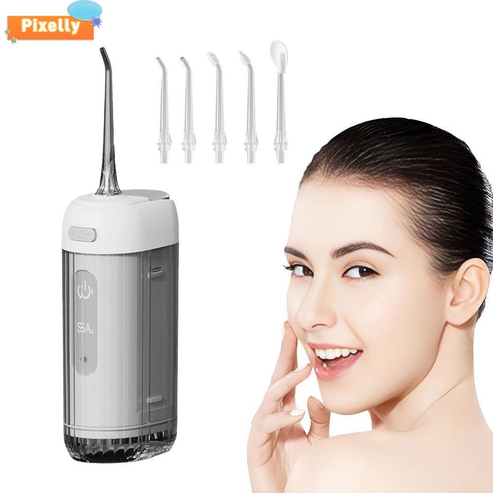 PIXELLY Water Flosser, 200ml 5 Jet Tip Water Jet Floss, Gum Care 3 โหมด USB ชาร์จทําความสะอาดฟัน