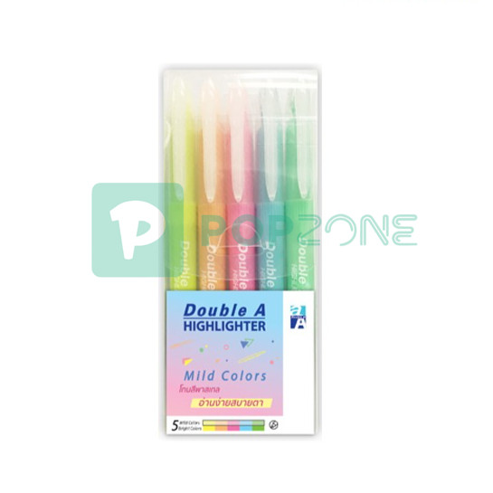Double A ปากกาเน้นข้อความ Mild Color คละสีพาสเทล (แพ็ค5ด้าม)