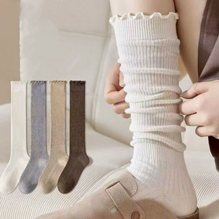 ถุงเท้าผู้หญิงสไตล์ญี่ปุ่น JK ถุงเท้าถักผู้หญิง สีพื้น ลายทา…