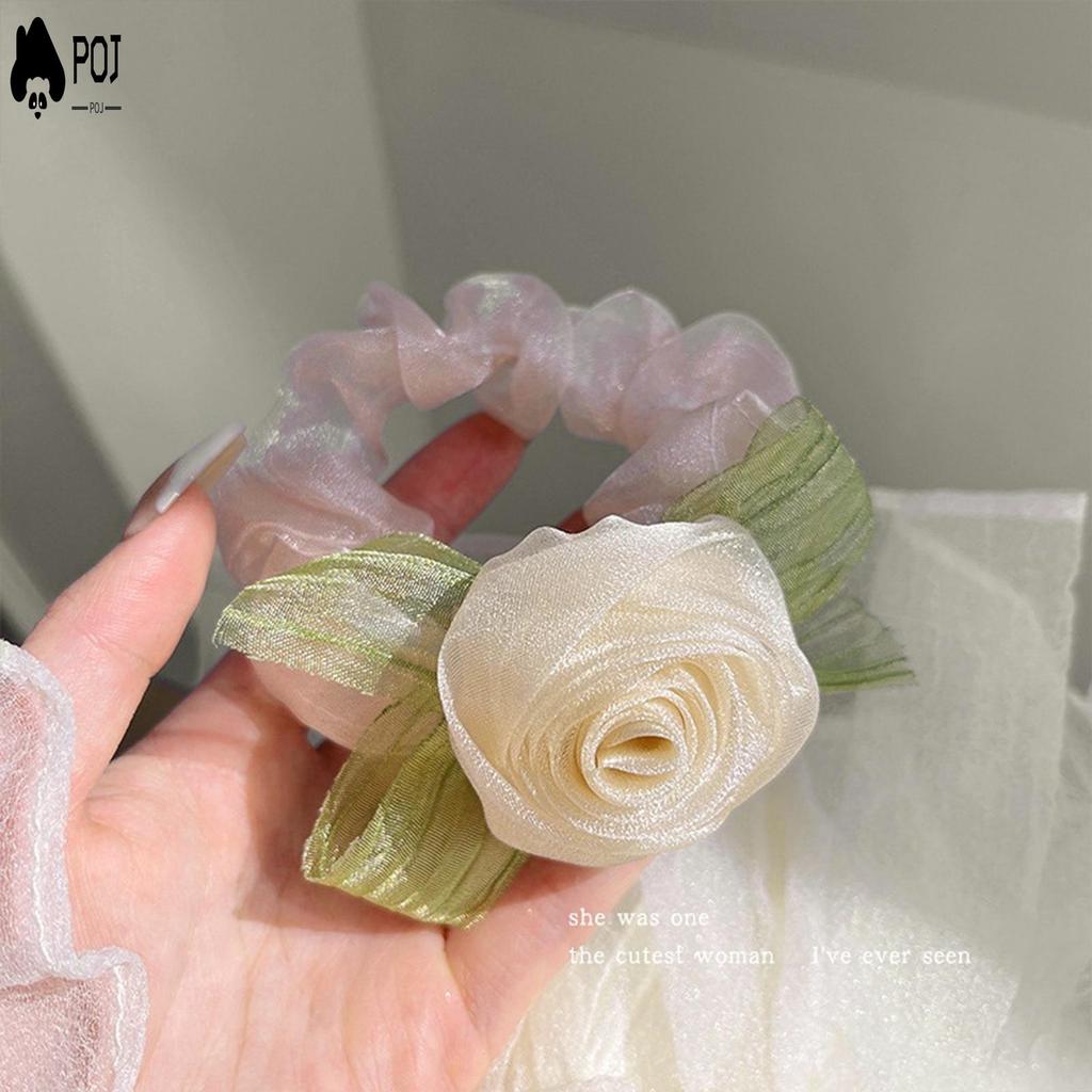 ยางรัดผม Scrunchy มีลายดอกไม้ สำหรับผมหางม้า สไตล์สวยสำหรับผู้หญิงและเด็กหญิงทั้งวันพิเศษและประจำวัน