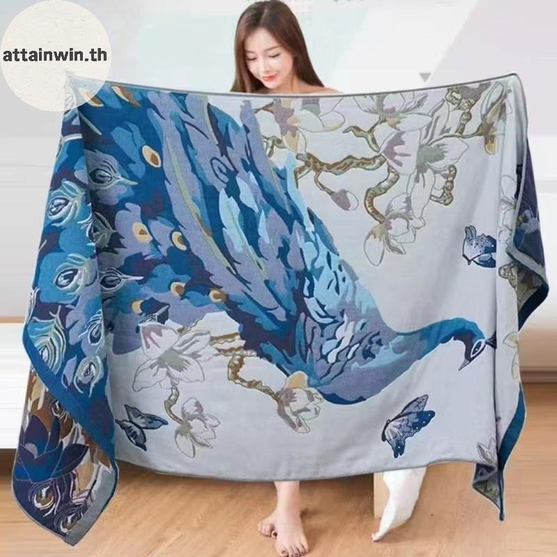 ผ้าเช็ดตัวผ้ากอซขนาดใหญ่ Attainwin ผ้าหนาและคุณภาพสูง (80*160ซม.) ผ้าขนหนูทอ 4 ชั้น ดูดซับน้ําได้ดี ระบายอากาศดีเยี่ยม และยาth