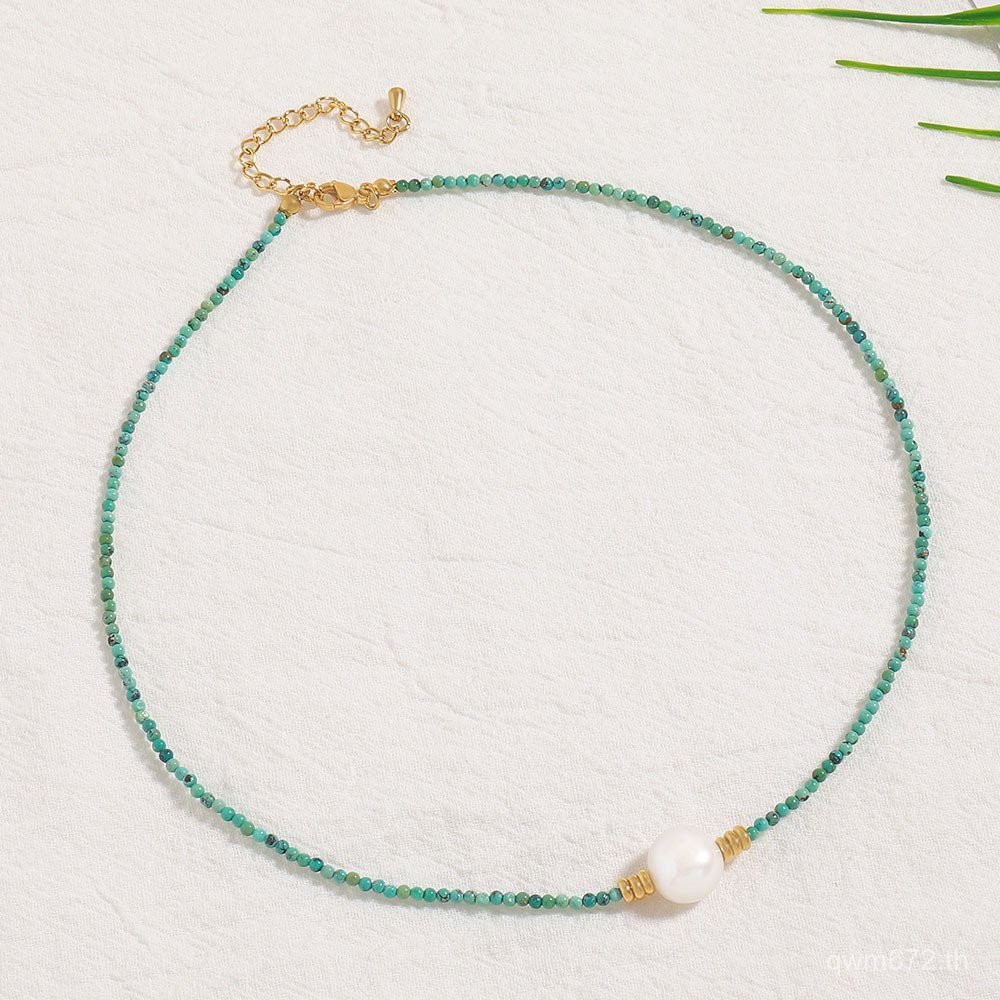 สร้อยคอฤดูร้อนลูกปัดสไตล์อินร้อนขายหินธรรมชาติออกแบบหญิงซอกกระดูกไหปลาร้าโซ่มุกไม่ซีดจางน้ําจืด 7OCR