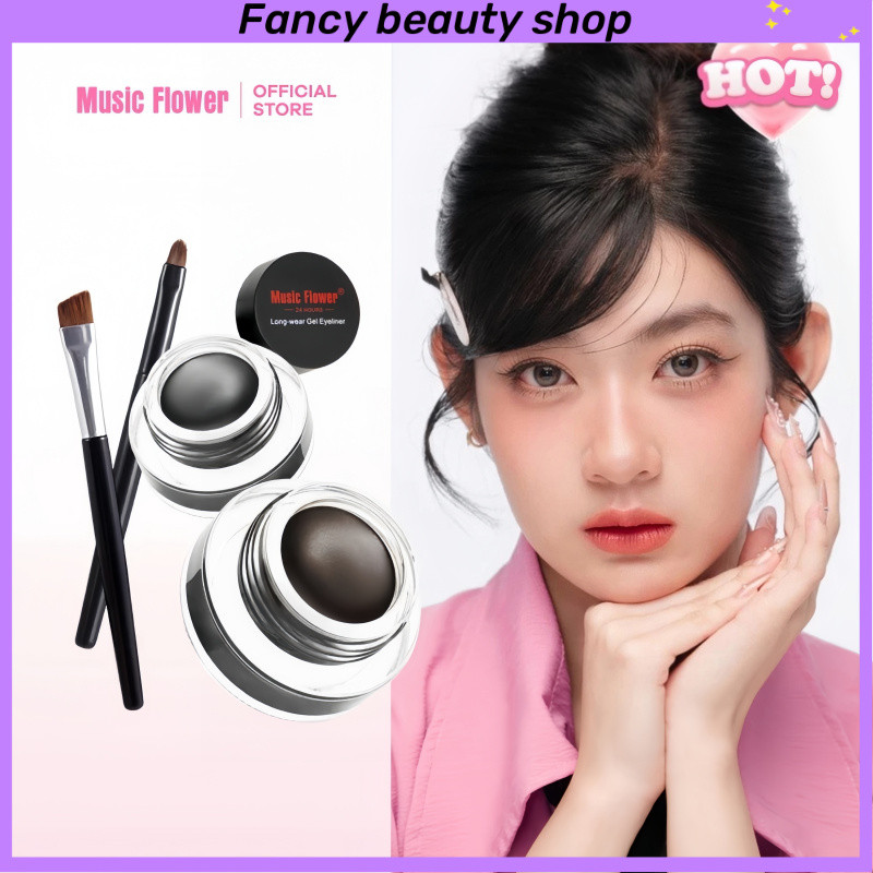 【HOT】Music Flower Long Wear เจลไลเนอร์+เจลคิ้ว 2IN1 สีน้ำตาลและดำ สูตรกันน้ำ/เหงื่อ 24 ชม.