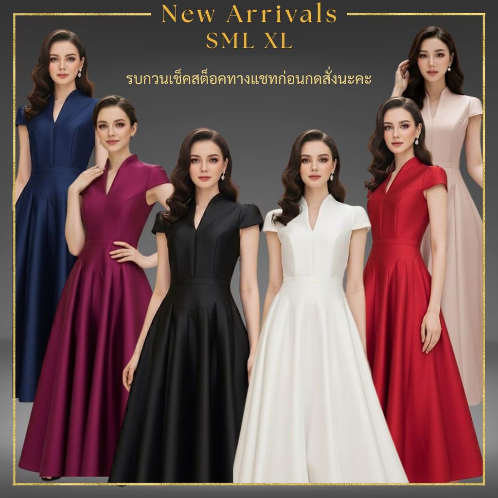 RESTOCK ❥S-4XL เดรสผ้าไหมสุดหรู งานไฮเอน งานป้าย LUXE เดรสออกงานทางการ เดรสสุภาพ ขาว ชมพู แดง กรม
