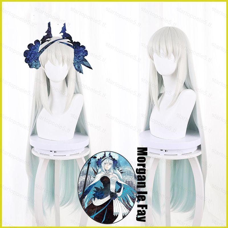 วิกผมปลอมสไตล์FGO Morgan le Fay สีเทาเขียว พร้อมผมปุยฮาโลวีน