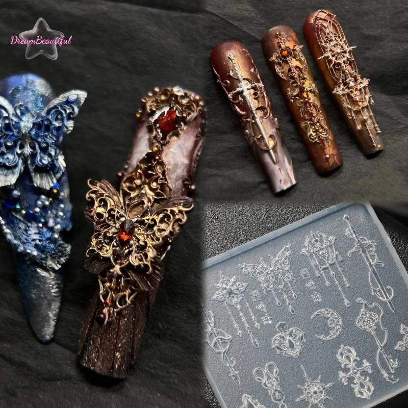<DBFl-t> 1 ชิ้นยุโรปสไตล์ Retro 3d บรรเทาแม่พิมพ์ซิลิโคน,ดอกไม้โปร่งใส Bow Tie Nail Art ซิลิโคนแกะสลักแม่พิมพ์ Mould แม่แบบใหม่