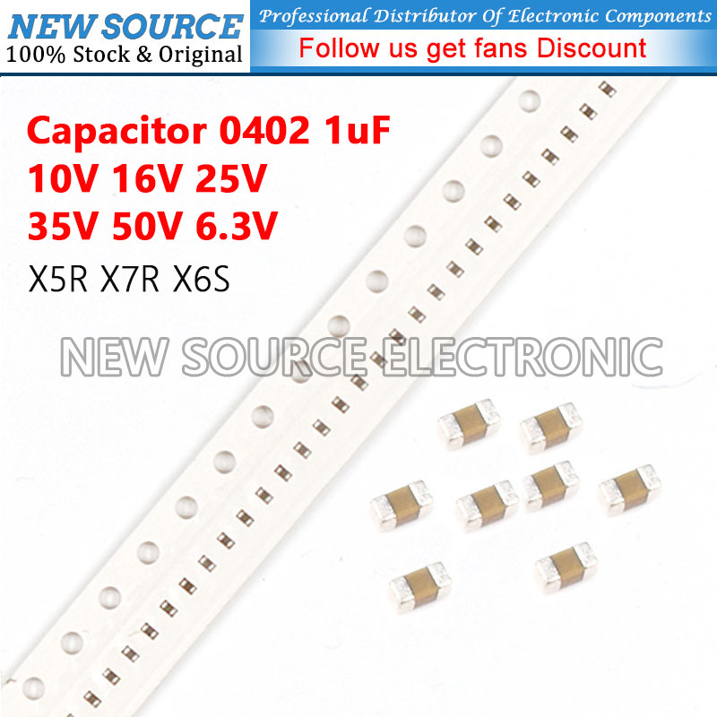 [50 ชิ้น] 0402 SMD 1uF ±10% ±5% 10V 16V 25V 35V 50V 6.3V X5R X7R X6S ชิป Multilayer ตัวเก็บประจุเซรา