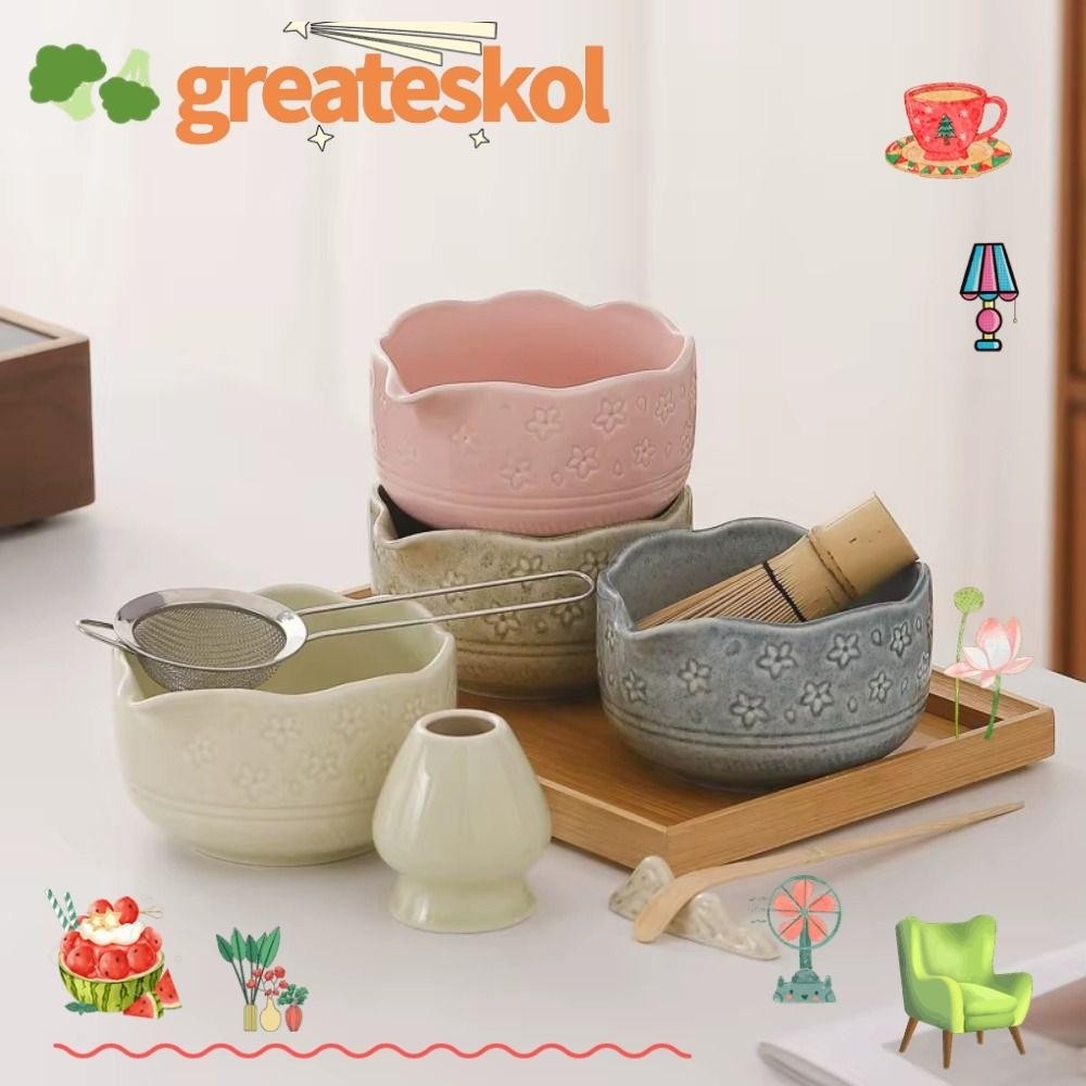 Excellent 6-Piece Japanese Matcha Set Spoon Tea Sifter Matcha Bowl Set Traditional Ceramic Whisk Mat