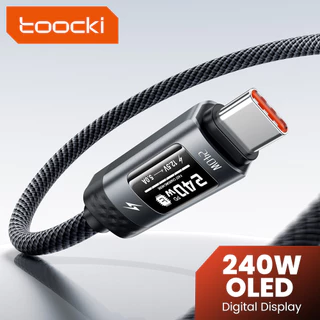 Toocki 240W CC OLED Digital Display Cable PD3.1 Super Fast Charging 100W USB-C Data Cable High Power Type C to Type C AC สายถักสําหรับPC แท็บเล็ตโทรศัพท์ Huawei series