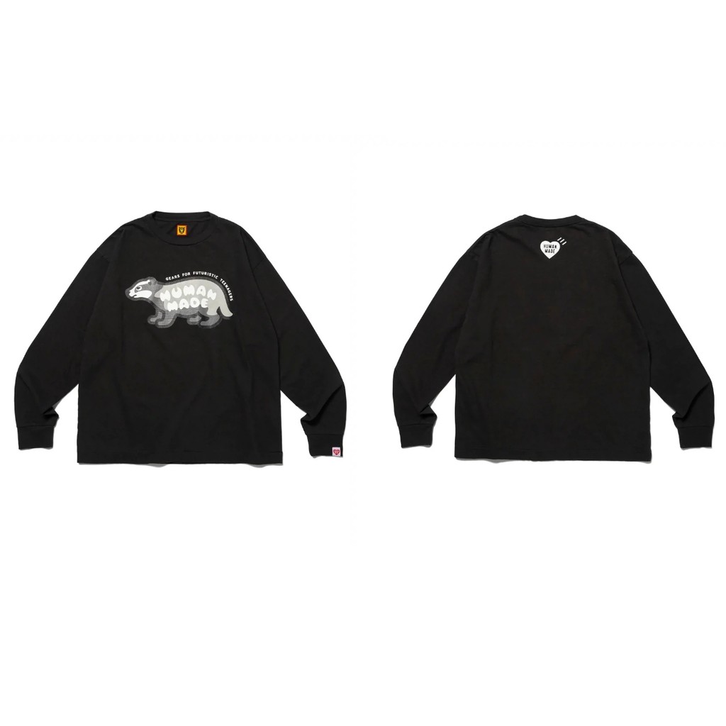 เสื้อยืดลำลองแขนยาว HUMAN MA Honey Badger ผ้าฝ้าย 100% สไตล์สำหรับทั้งผู้ชายและผู้หญิง