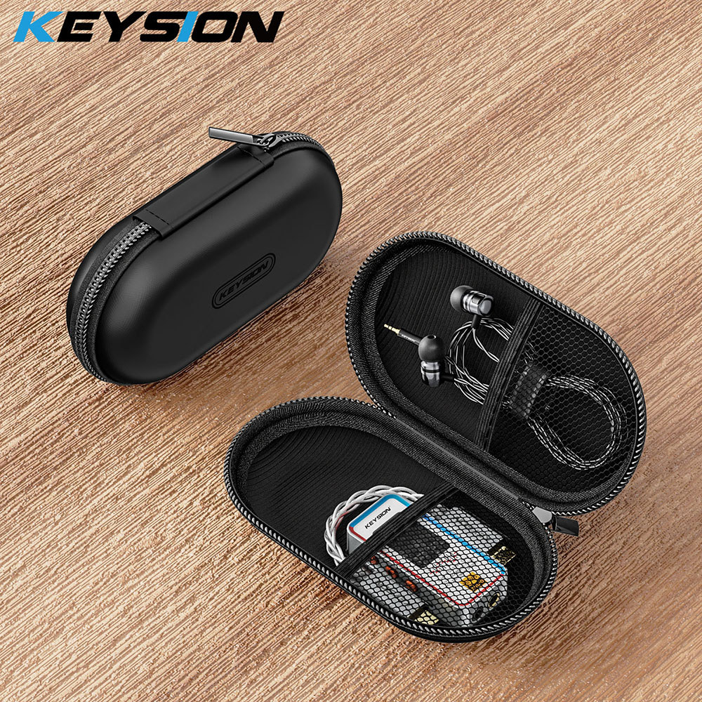 KEYSION PU หนัง EarPhones กรณีท่องเที่ยวกันฝุ่น DAC เครื่องขยายเสียงหูฟัง AMP สายกล่องเก็บรูปไข่กระเ