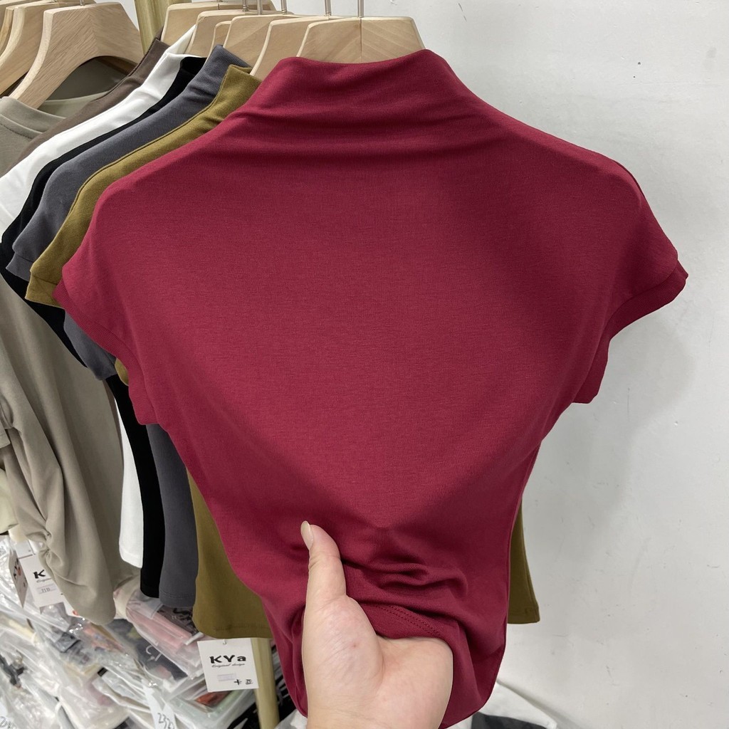 tPure Ice Silk Half High Collar Short-sleeved T-shirt Women's Summe NjZzg1O7Lv1121