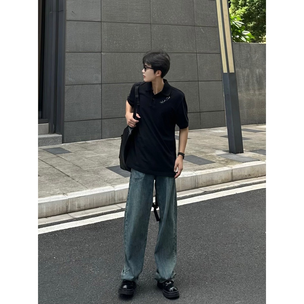 (COD) เสื้อโปโลผู้ชายแบรนด์ท้องถิ่นทรงหลวม PLD2040 Miucho เสื้อคอเต่าไซส์ใหญ่ ผ้าคอตตอน 4c พิมพ์ลายผ