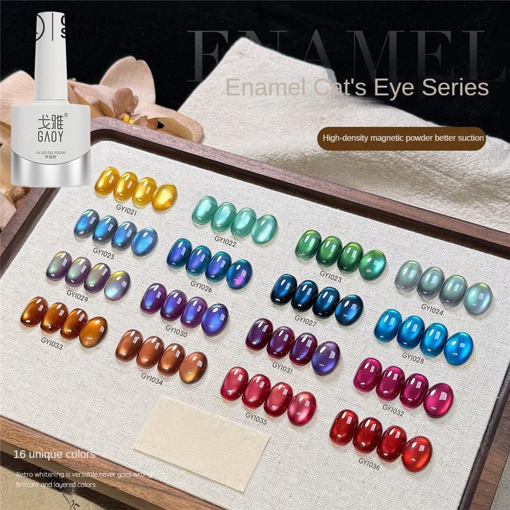 Gaoy Enamel Cat Eye Nail Polish 2025 ใหม่สีฟ้าสีม่วงแฟลชแก้วลูกปัดเจลยาทาเล็บแต่งเล็บ