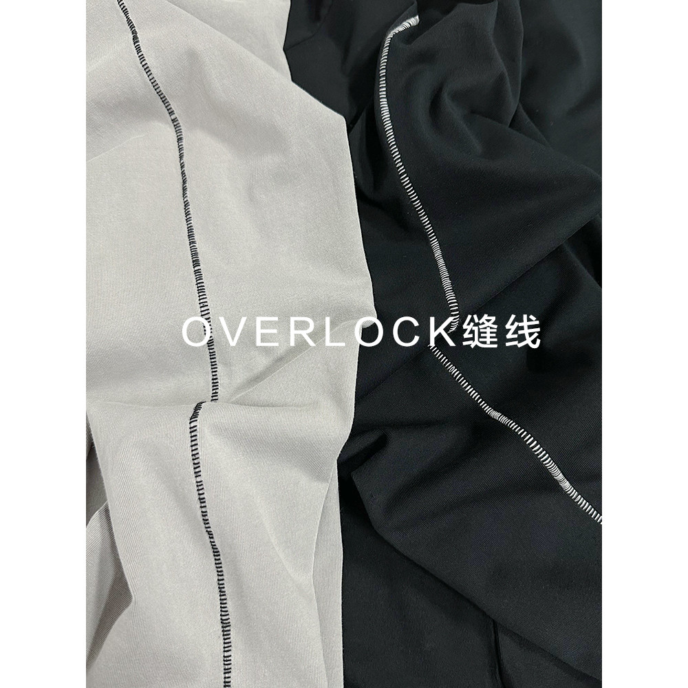 DYSTOPIA แฟชั่น Pioneer Overlock เสื้อยืดแขนยาว ฐานด้านในรอบคอด้วยเส้นด้ายสีดำ