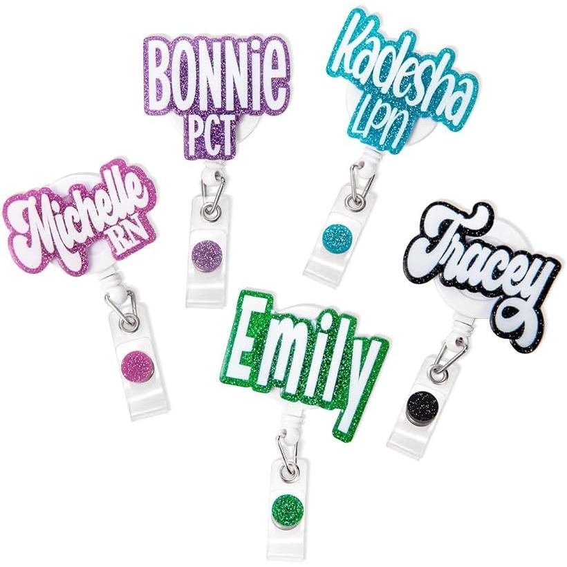 Callie Custom Glitter ชื่อ Badge Reel พยาบาล Medical Assistant CNA RN BSN LPN ส่วนบุคคล Badge Reel R
