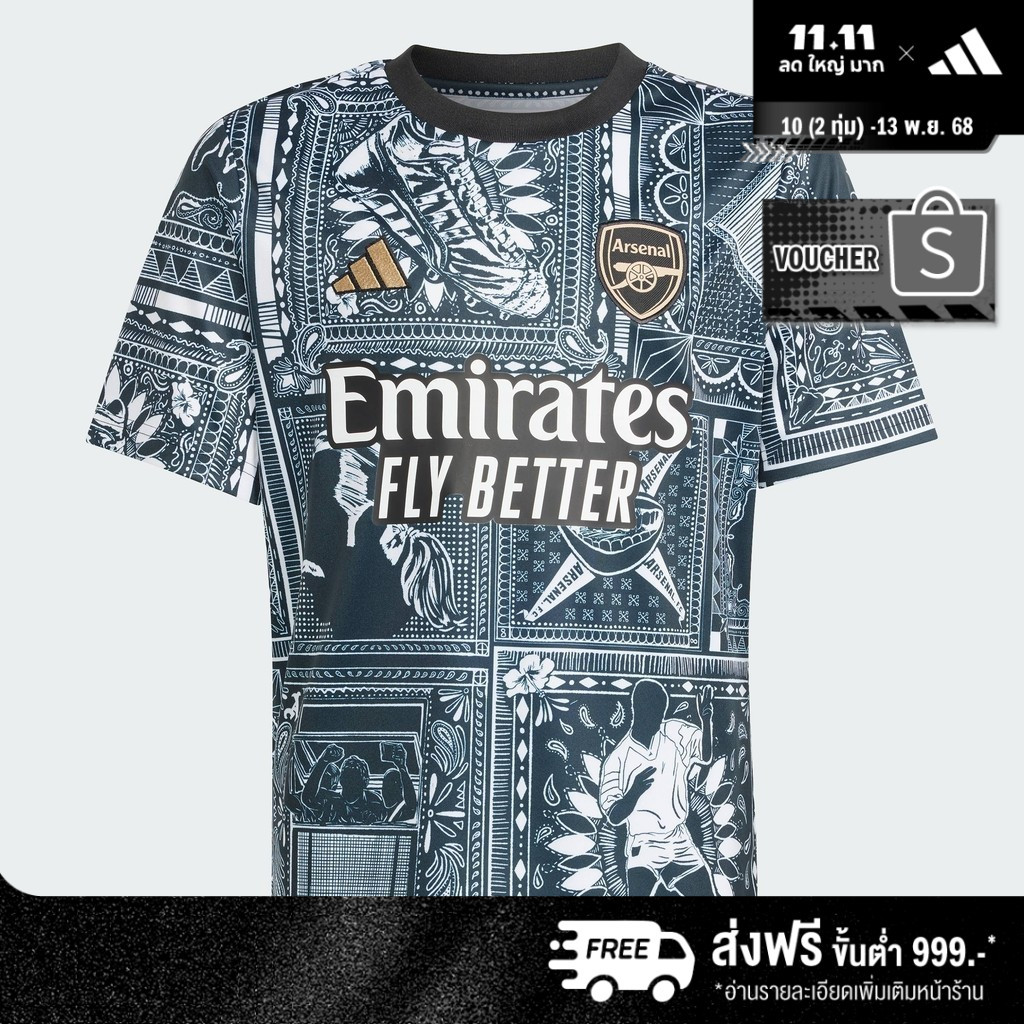 adidas ฟุตบอล เสื้อวอร์มก่อนแข่ง Arsenal Ian Wright สำหรับเด็ก เด็ก สีดำ IQ2462